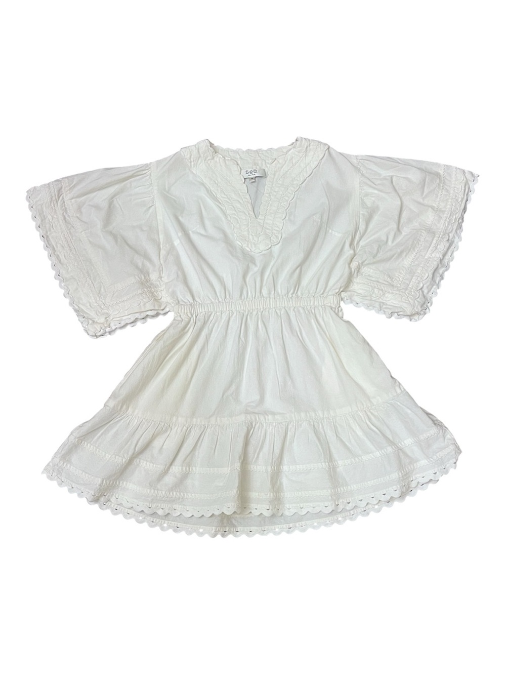 Sea New York Women’s White Embroidered Scalloped 100% Cotton Mini Dress sz XS